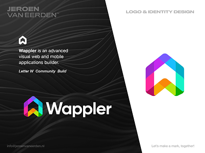 Wappler - Logo Design aim arrow bookmark code community creative creative logo development home house modern logo monogram team w w logo wappler web