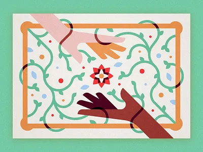 Greenhouse Postcard a6 coworking flowers hands illustration plants postcard print teamwork uk