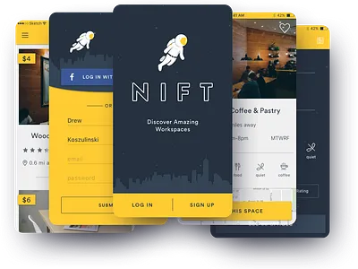 Nift • Airbnb for Coworking Spaces app branding illustration mobile typography ui ux