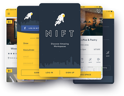 Nift • Airbnb for Coworking Spaces app branding illustration mobile typography ui ux