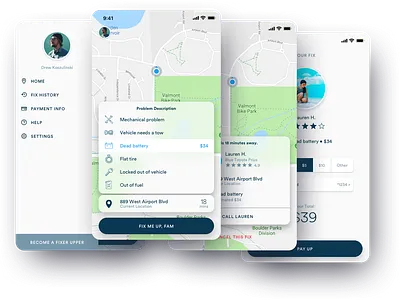 Fix Me Up Fam • Uber for Roadside Assistance app design mobile typography ui ux