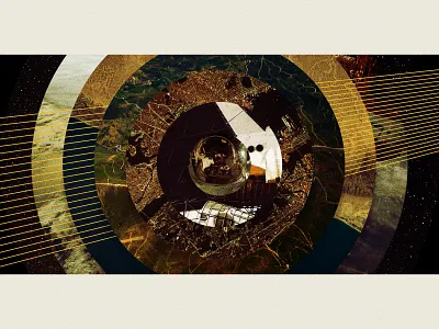 Zoom Out astronaut circles concentric linear satellite space vintage