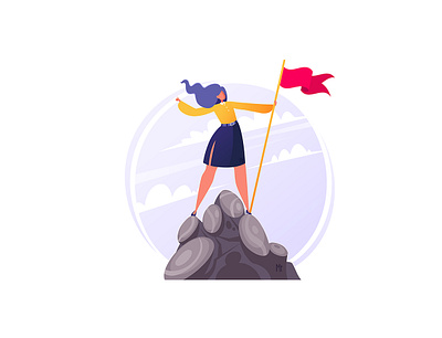 Woman Hoisted Flag 2d adobe illustrator businesswoman career cartoon character character design climb competition concept digitalart direction employee finance flag flat goal hero illustration vector