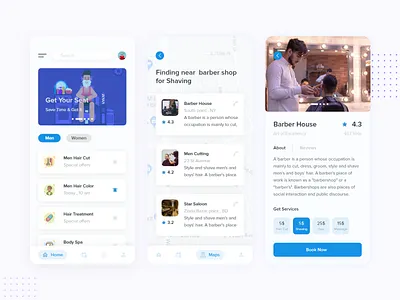 Hot Seat android app barber barbershop clean design hair salon haircut hairstyle ios iphone nearchair saloon ui uiux