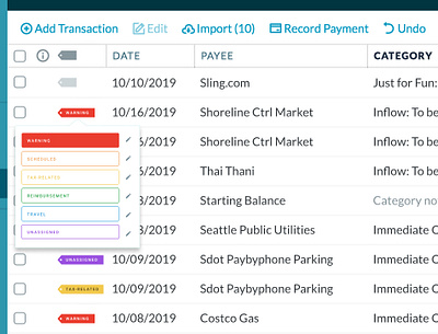 Edit Tags dropdown budget dropdown labels tables tagging ui