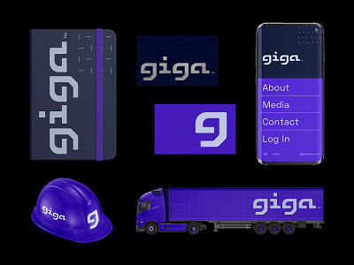 GIGA Brand app brand branding card coin crypto gas giga hat helmet identity mobile notebook screen truck