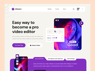 Videopro- Online Video Editor creative design mobile design product design ui uidesign video video editor web design webdesign