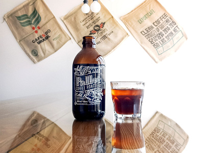 Coffee Bottle Artwork beer black and white bottle cafe coffee cold brew hand drawn label lettering line logo organic typography vector vintage