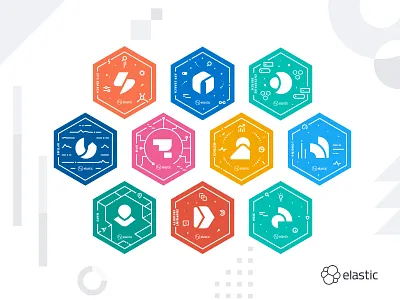 Elastic Product Stickers branding design hexagon icons icons design illustration illustrator logo logos software products sticker stickers tech vector