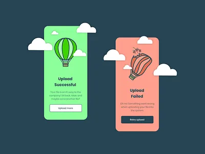 Dailyui Day 11 - Error and Success state balloon screen 011 adobexd app dailyui design design challenge fail graphic illustration mobile retry state success success message ui upload ux uxdesign