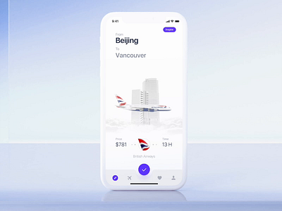 Book a flight UI 3d aircraft app button buttons city clean flight home ios loading location main mockup plane simple slider swipe ui ux