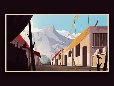 The Market concept art drawing illustration market morocco mountains photoshop poster texture