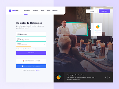 Rekapbos Bussiness Management - Register Page bussiness design homepage login page management app management system registration page statistics ui ux web design website