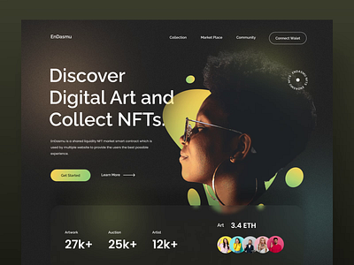 EnDas - NFTs Marketplace after effects animation art crypto darkmode design header landing page marketplace motion graphics nfts ui uiux webdesign website