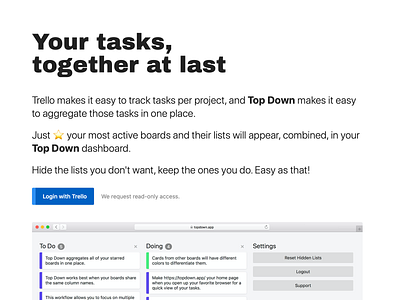 Top Down landing page landingpage promo trello