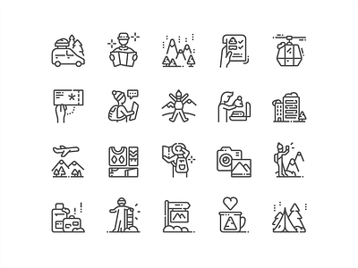 Winter travelling Icons adventure hiking ice icon leisure nature people perfect pictogram pixel resort snow travel travelling vacation vacations winter