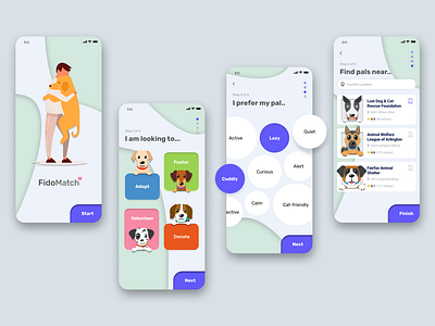 Dog Adoption Onboarding Process | Concept App 🐾 adoption app dogs fido mobile ui onboarding pet shelter