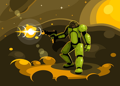 Space paratrooper with a gun action alien astronaut conquer gun head hero illustration infantry paratrooper planet shoot space spaceman star starship submachine vector warrior winner