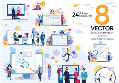 Business Meeting Vector Scenes audience business businessman company conference design discussion flat illustration meeting office organization people presentation project social team vector work workplace