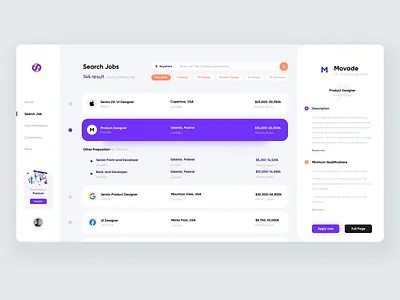 Job Search clean dashboad design find job freelancer interface job job application job listing job portal job search light minimalism movade platform product design ui ux web work