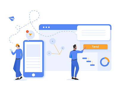 Technology illustration achitecture computer cooperation design illustration man management phone technology ui web