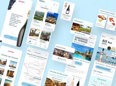 Grawi. Wineries and Wines Search App blue and white ios mobile mobile app mobile app design mobile design mobile ui ui ux uiux wine winery