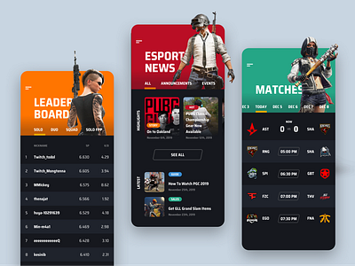 PUBG App Redesign Concept app clean dark esport esports flat game ios iphone leaderboard list mobile news orange profile profiles red ui ux videogame