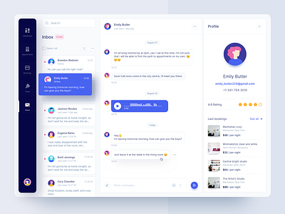 Inbox Rental Service app chat clean dark mode dark ui dashboad hosting inbox interface interfaces product product design rental service ugem ui ux web