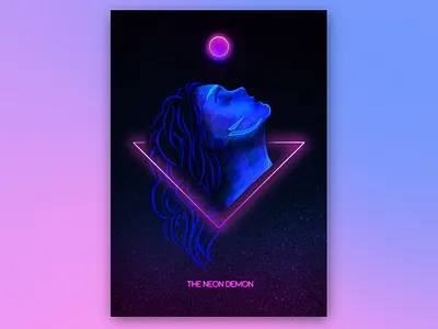 The Neon Demon cyberpunk demon face fan fanart film moon movie neon pagan portrait poster procreate retro sketch witch witchcraft woman
