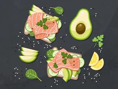 sandwiches with salmon avocado food food illustration illustration salmon sandwich tasty