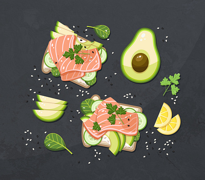 sandwiches with salmon avocado food food illustration illustration salmon sandwich tasty