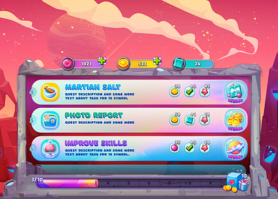 Quests colorful design development game design space ui