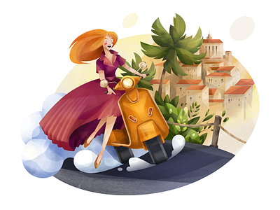 Journey adventure affinity designer city journey motorbike old town palm tree scooter summertime travel trip vacation vespa