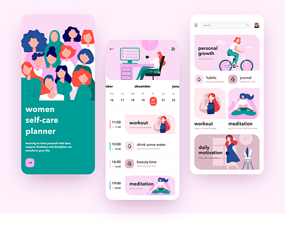 Women Planner app concept illustration mobile app shot ui ui ux vector