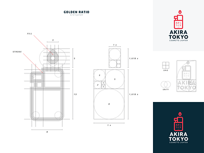 Logo Grid - Akira Tokyo branding design fibonacci flat golden ratio grid system gsm japan lighter lineart logo logo grid logodesign tokyo