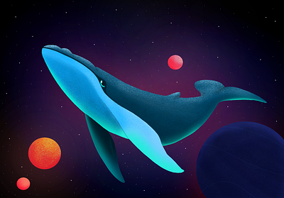 Space traveler Whale blue blues design fly futur illustration imaginary planet sky space whale