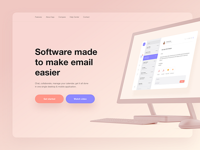 Email Application - Landing Page app application blue clean design digital email gradient landing minimal mobile mockup orange purple rounded shadow studio ui ux white