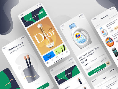 Cosmetics and Household Products App Screens app app screens application cart clean design cosmetics ecommerce flat design household ios minimalsim mobile app mobile app design personal care splash screen toothbrush ui ui design ux ux design