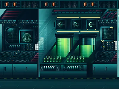 SciFi Laboratory - floor -1 3d editorial flat illustration isometric noise red texture vector