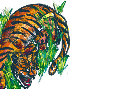 Ugly, the Tiger digital painting grass illustration japan japanese japanese illustration painting photoshop roar tiger