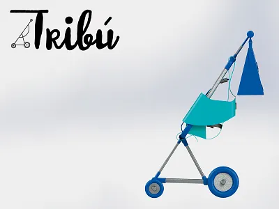 TRIBÚ aluminium assembly backpack blue buggy complements design drawing foldable illustration logo multifunctional storage stroller structure