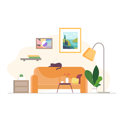 cozy corner cat comfort furniture home illustration interior