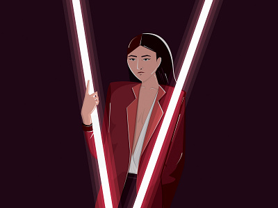 Woman in neon light dark dribbble flat design girl girl illustration illustration light neon light power red woman woman illustration women in illustration