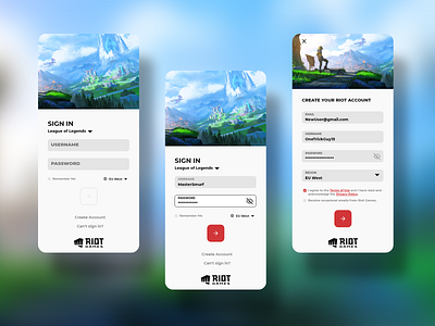 Daily UI 001 | League of Legends App LogIn Revamp adobexd leagueoflegends login login design login form login page registration riotgames ui uidesign uidesigner uiux ux uxdesign uxdesigner