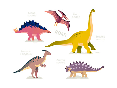 Dinosaurs collection animal character design dino dinosaur extinct flat design illustration prehistoric style vector