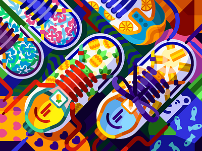 Colorful Sneakers colorful flat gallery illustration pattern rainbow shoes sneakers socks texture trainers vector