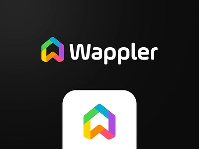 Wappler - Logo Simplified build code colors community connected creative logo diversity graphic design home house logo logo design rainbow ui w wappler web