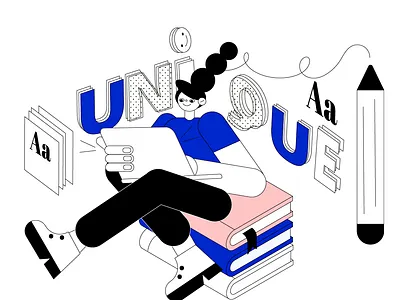 WRITING adobe illustrator art design design art flat flat illustration girl illustration landing design low office pen student uniqy vector web writer writing