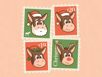 Herman is ready for christmas animal character christmas design face head holidays illustration mascot mule postal postcard rudolph santa smile stamp sticker wood