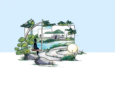 waller creek relaxation space architectural illustration art concept art design illustration nature outdoor procreate public space relaxation